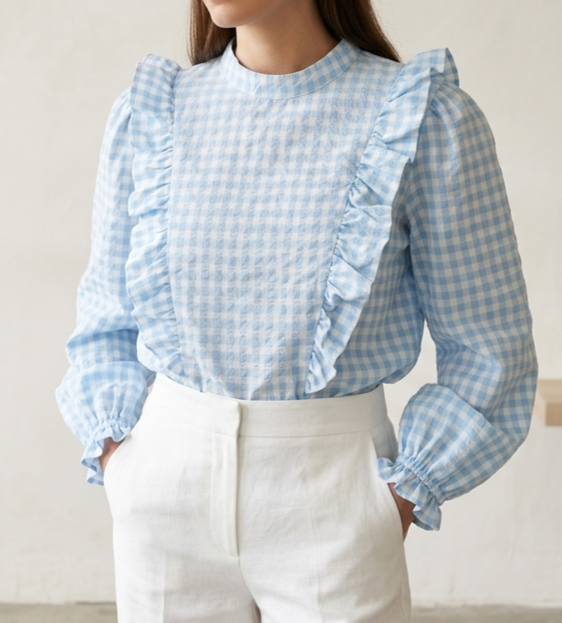 Blouse vichy bleu clair