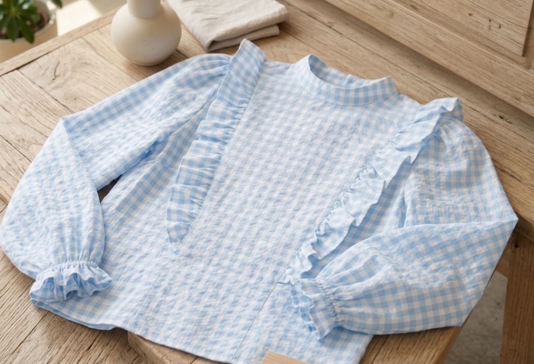 Blouse vichy bleu clair