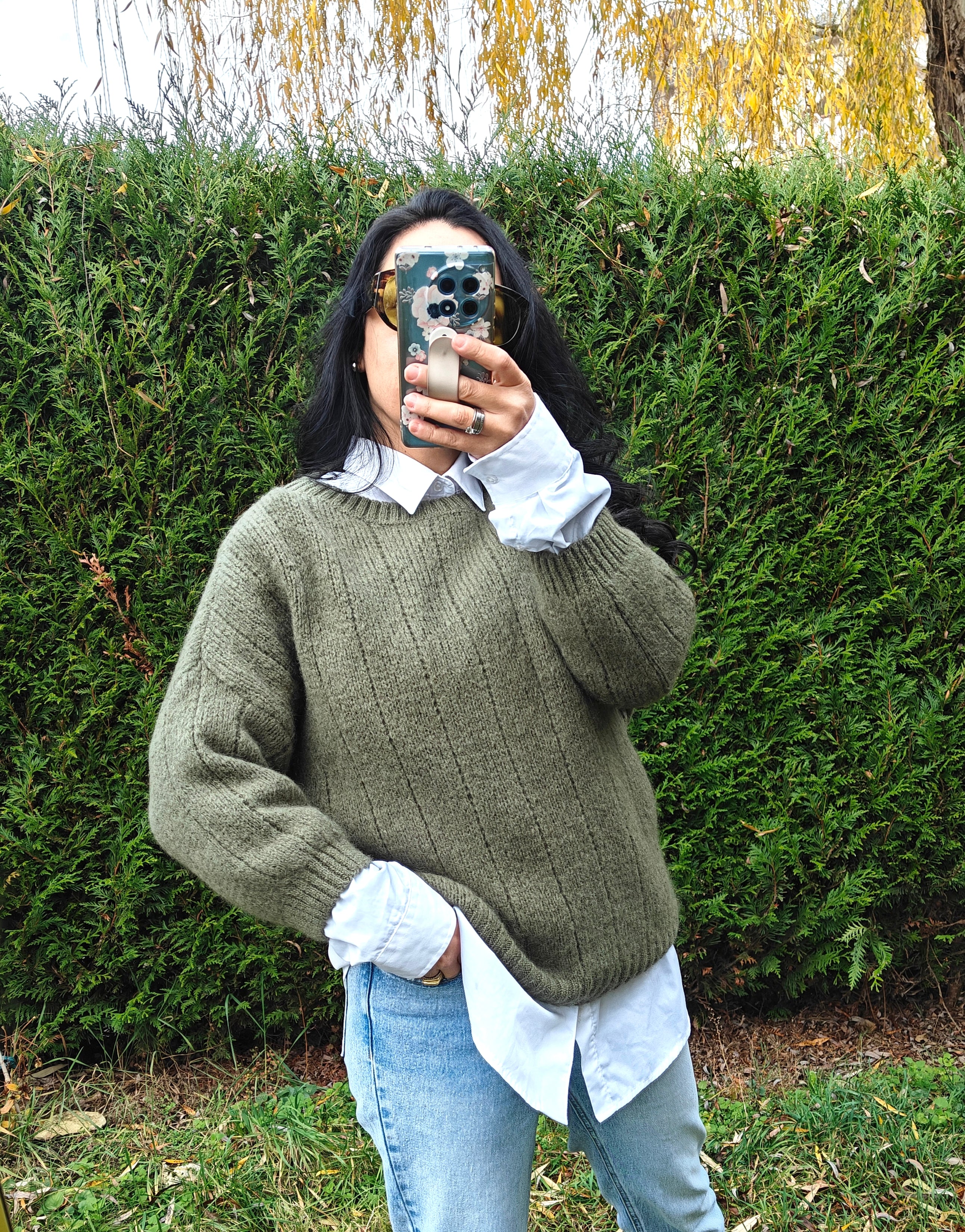Pull en maille vert olive