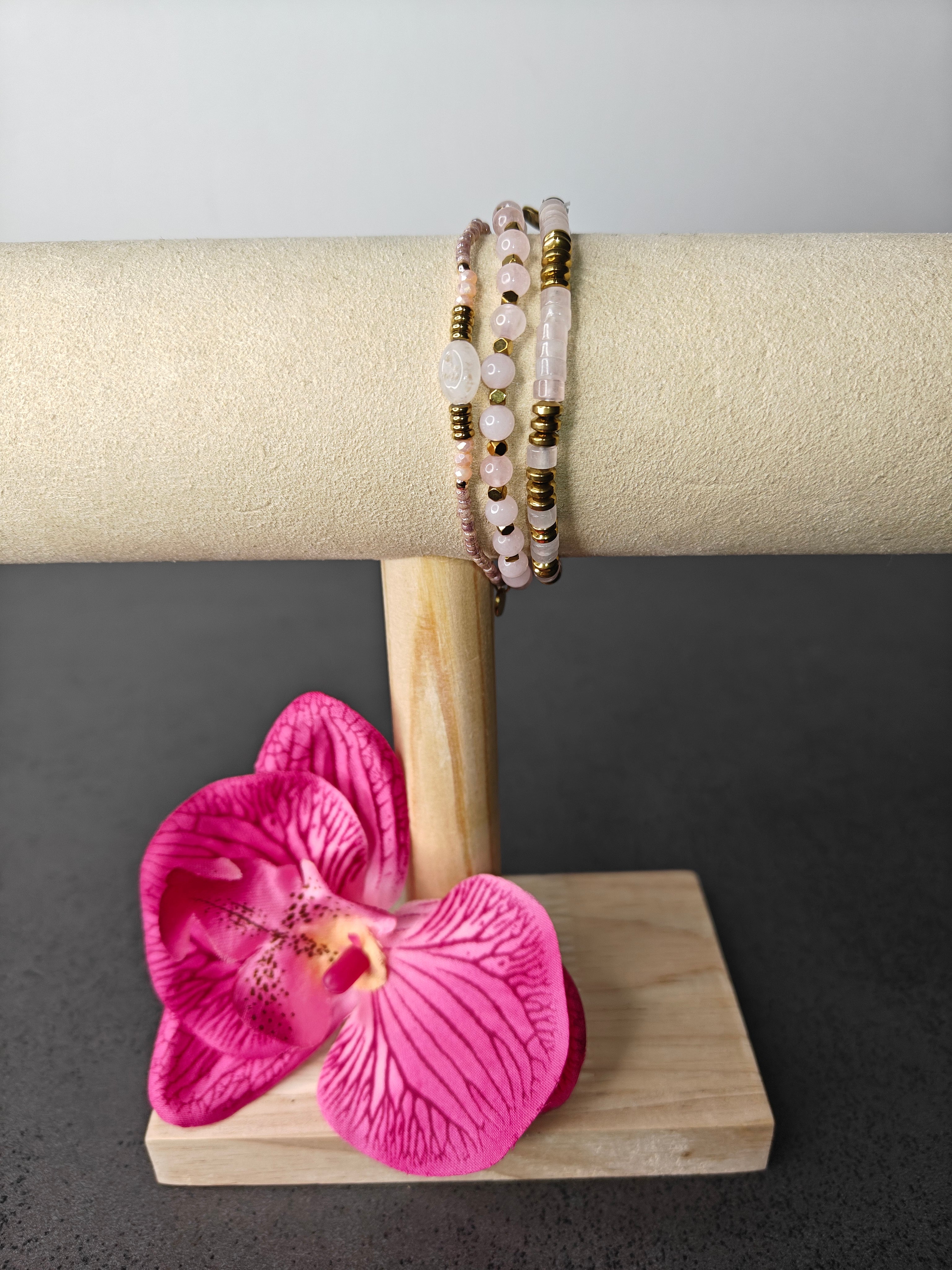 Trio bracelets qwartz rose