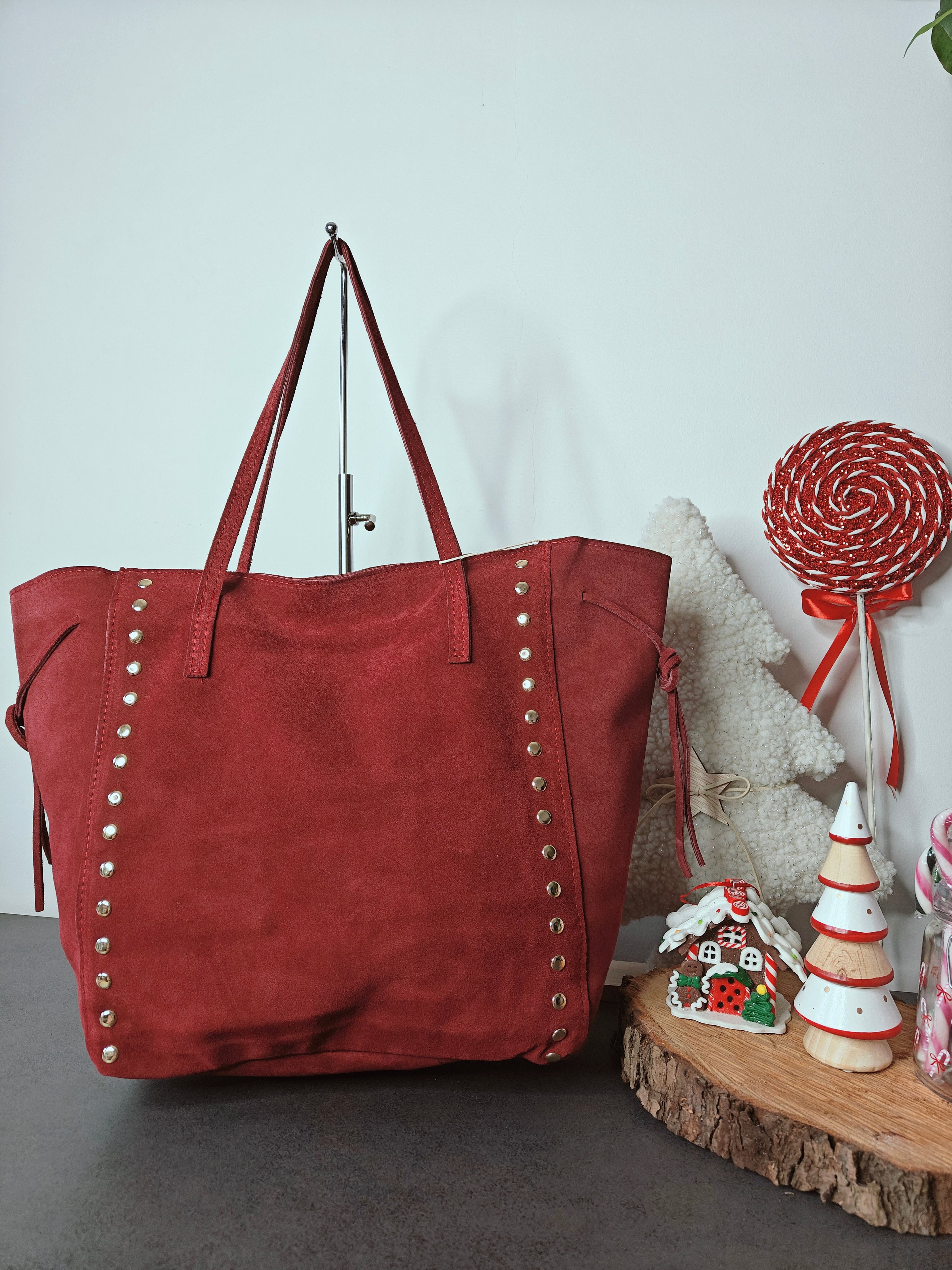 Sac cabas bordeaux en cuir