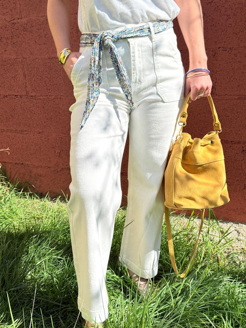 Jean blanc taille haute