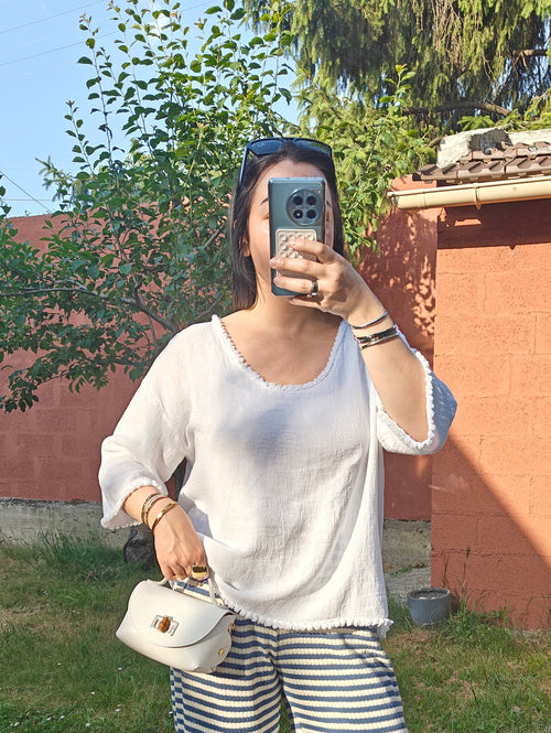 Top blanc lin & coton