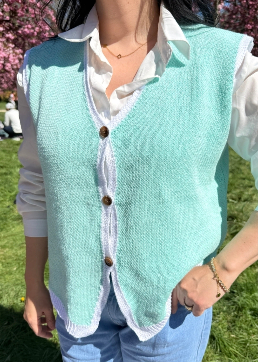 Cardigan vert d'eau