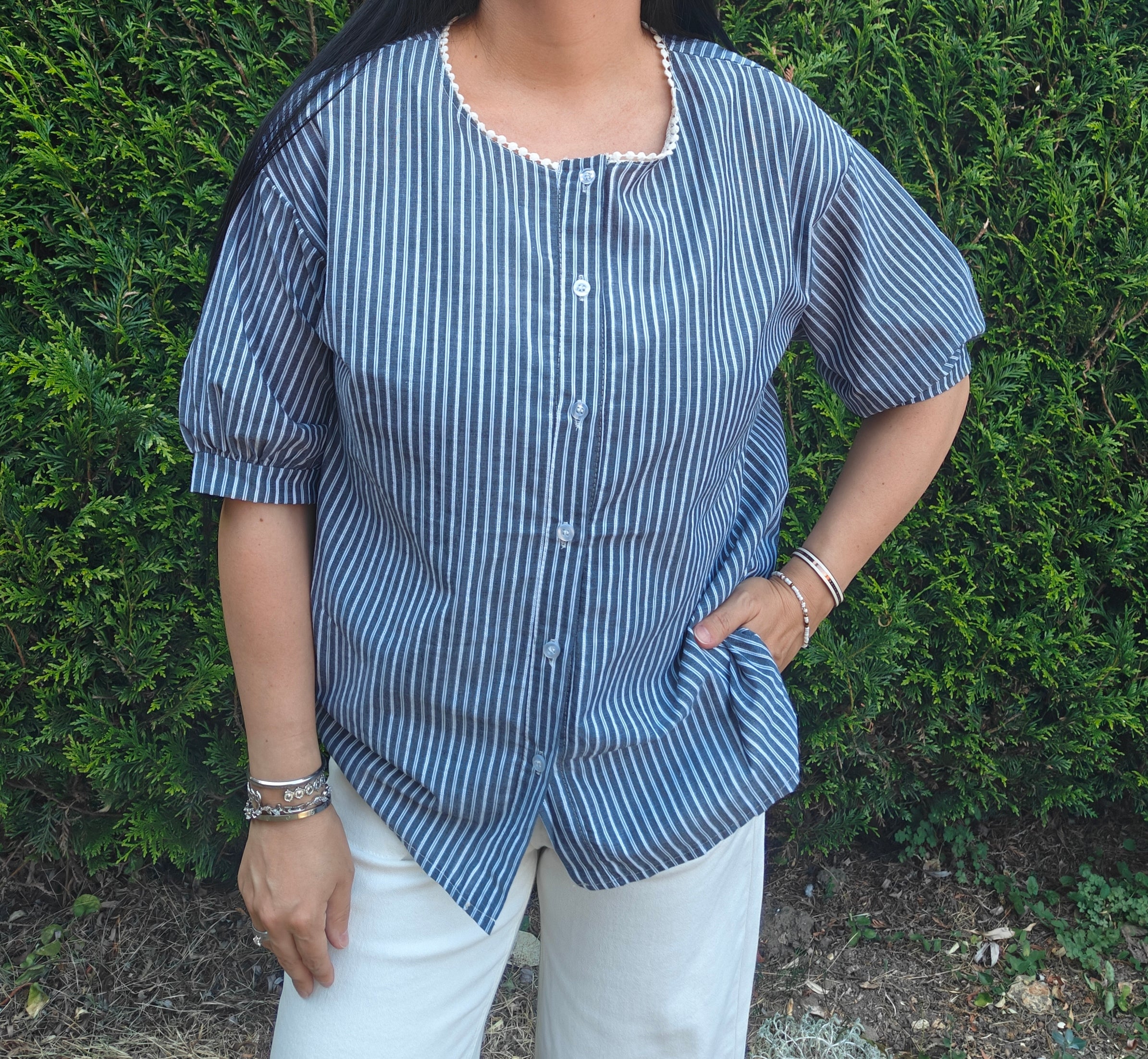 Chemise rayée bleu et blanc