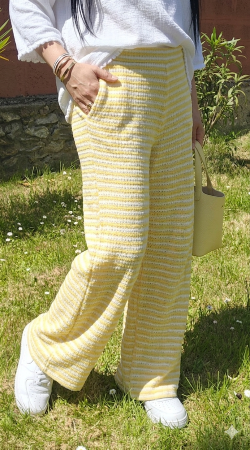 Pantalon maille rayé jaune & blanc
