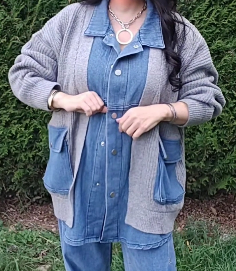 Gilet maille gris et bleu