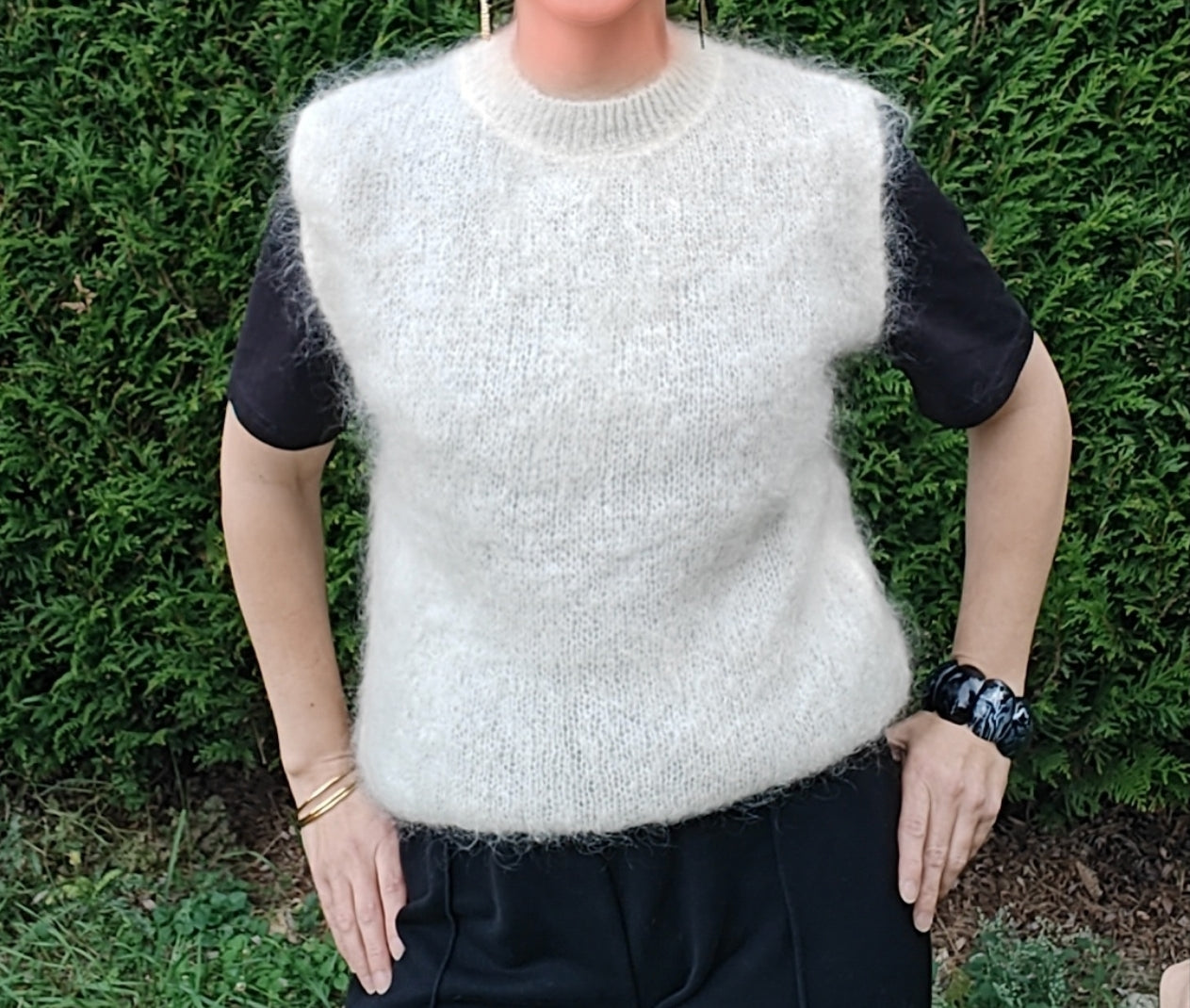 Pull sans manches écru en mohair